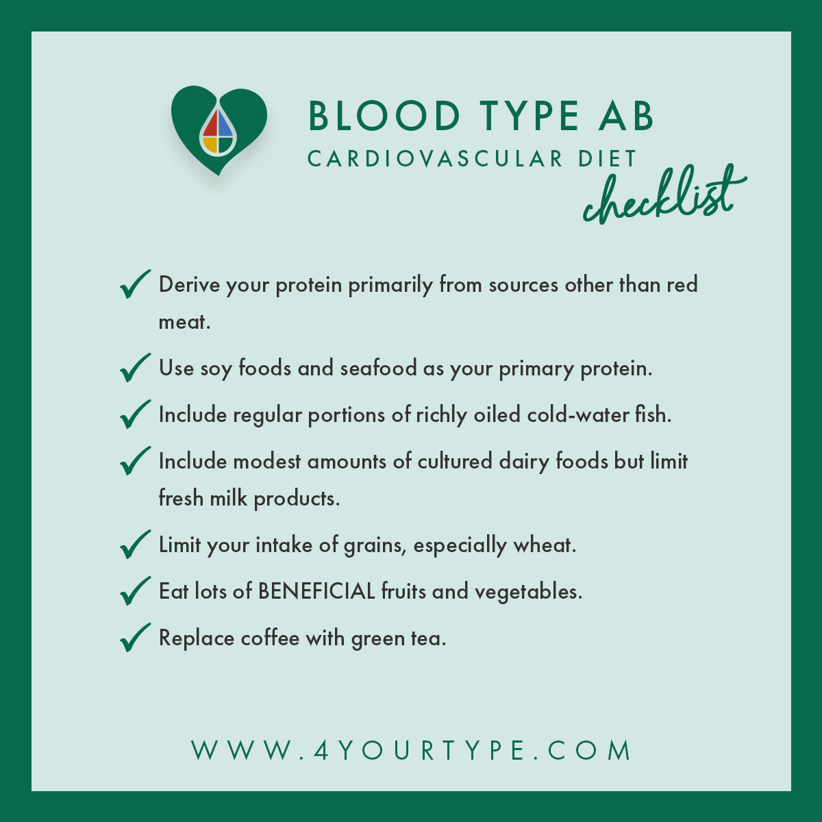 Heart healthy foods blood type checklist AB